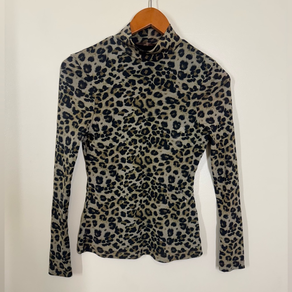 Nicole Miller Animal Print Long Sleeve Top Mock Neck Small - Damaged